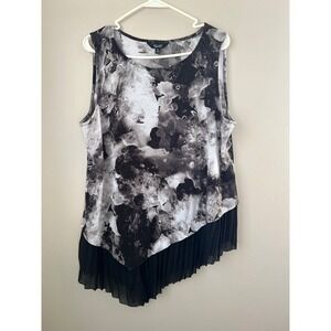 Simply Vera Abstract Print Sleeveless Pleated Hem Top XL Whimsigoth Grunge Alt